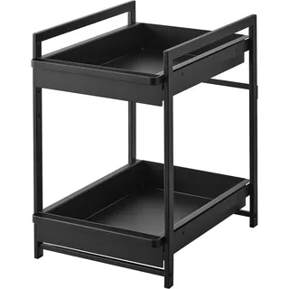 Yamazaki 2-stöckiges Spülschrank-Regal mit Schiebeböden Schwarz 42,4~68,5 x 30,4 x 45,3 cm