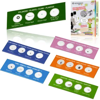 Bresser Junior Experimentier-Set mit 24 Dauerpräparaten zu Tieren, Pflanzen, Insekten, Fasern und Pollen