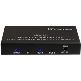 FeinTech VSP01201 HDMI 2.0 Splitter 1 auf 2 Verteiler Ultra-HD 4K@60Hz YUV 4:4:4 HDR HDCP 2.2 EDID 18 Gbps
