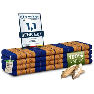 Klappmatratze Faltmatratze 140 cm (Classic) - 200x140x8cm -, livasia, 8 cm hoch, Kapok, vegan, handgefertigt blau|gelb