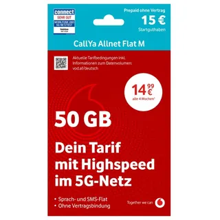 Vodafone Prepaid Prepaid CallYa M | 15 EUR Startguthaben | 1 Monat 50GB | 5G-Netz