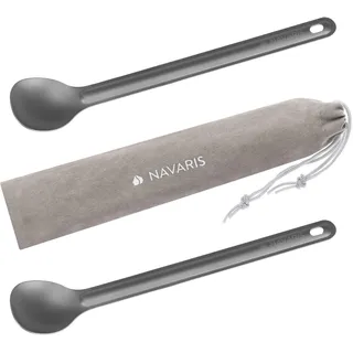 Navaris Titan Löffel lang 2er Set - 2X extra Langer Outdoor Löffel inkl. Tasche - Camping Besteck - Essbesteck Reisebesteck Outdoorbesteck