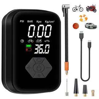 JINER Elektrische Luftpumpe 4000mAh, Fahrradpumpe 150PSI mit Reifendruckmesser, Tragbarer Akku Kompressor, Mini Reifenpumpe für Autos,Motorräder,Fahrräder, Bälle, USB-Powerbank Multifunktions