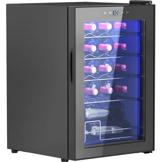 HOMCOM Weinkühlschrank 20 Flaschen 53L 5-18°C Kompressor Getränkekühlschrank mit Anti-UV Glastür, Flaschenkühlschrank mit LED-Leuchte, Kleiner Weinschrank mit Touch-Screen Schwarz   Aosom