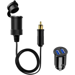 Giantdeer 90CM Din Norm Stecker für Zigarettenanzünder Steckdose, 3.1A Din auf Standard Zigarettenanzünder Adapter Kabelverlängerung, Mini Dual USB Autoladegerät, für 12V/24V Auto LKW Universal