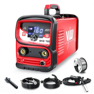 VECTOR WELDING Fülldraht Schweißgerät MIG 160, Fülldraht Schweissgerät Set für Anfänger, MMA Funktion zum Schweißen ohne Schutzgas mit Digitales Display