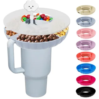 Incolumitas Stanley Snacktablett, Lebensmittelqualität Silikon Snackschale für Stanley Cup 850 ml Zubehör mit Strohhalm-Abdeckung, Stanley Zubehör, 850 ml Snackschale für Stanley Tumbler (Chambray)