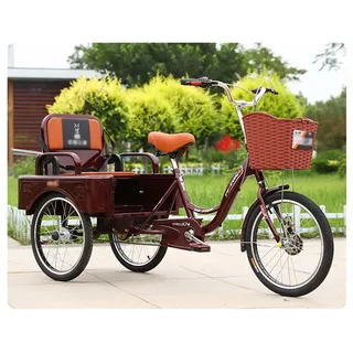 Dreirad Erwachsene Fahrrad für Transport von Passagieren und Ladung, 20-Zoll-Dreirad für Männer/Frauen/Senioren, höhenverstellbares Cruiser-Fahrrad für Radfahren/Ausflüge