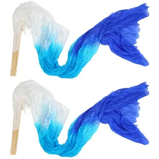 Asixxsix 2 Stück Bauchtanz-Fächer aus Seide, 1,5 M, Bauchtanz-Fächer aus Künstlicher Seide, Bambus-Fächer, Schleier, Nationaltanz, Künstlicher Seidenschleier, Lange Fächer, Lange