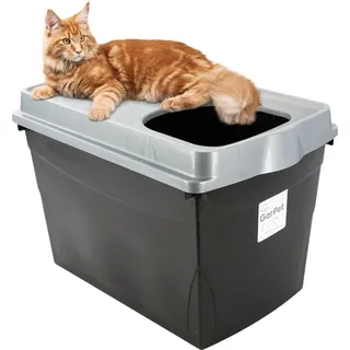 GarPet Hop In Katzenklo Katzentoilette Geschlossen mit Deckel Top Entry Jump-In XXL Katzenklo oben einstieg Groß Katzen WC Klo schwarz