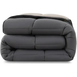 Wometo Steppbett Bettdecke Wende-Design ca. 135x200 cm – grau & hellgrau – buntes Ganzjahres Steppbett (Sommer und Winter) I farbig und ohne extra Bezug