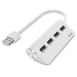 Hama USB-Hub, 4 Ports, USB 2.0, 480 Mbit/s, weiß