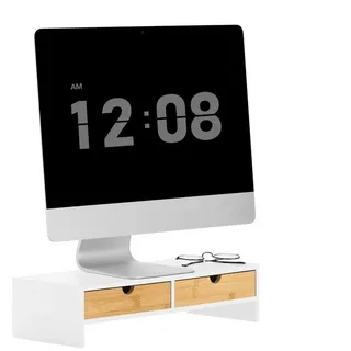 SoBuy Monitorständer mit 2 Schubladen Monitorerhöhung für Schreibtisch 47x11x18cm Bbf02-wn