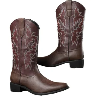 YXADGML Cowboy Stiefel Western-Cowboystiefel for Herren, spitze Stiefel bis zur Mitte der Wade, Retro-bestickte Ritterstiefel for Männer(Burgundy,Color 50) - 50 EU