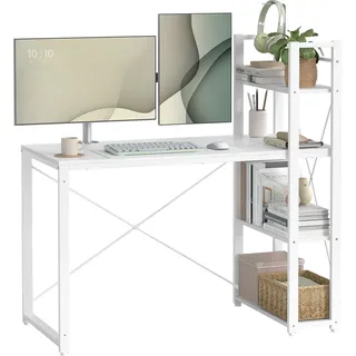 VASAGLE Schreibtisch Computertisch, mit Regalböden 120cm weiß / Weiß