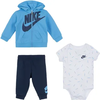 Nike Erstausstattungspaket NIKE SPORTSWEAR "JDI TOSS 3PC FZ PANT SET", Mädchen, Gr. 56, blau (blau, marine), Sweatware, Obermaterial: 60% Baumwolle, 40% Polyester, KOB Set-Artikel Erstausstattungspaket, für Babys