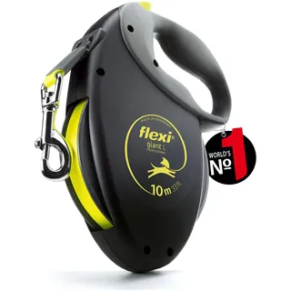flexi® Giant Professional L | 10m Gurt Roll-Leine für Hunde bis 50 kg | schwarz/neon-gelb | ausziehbare Hundeleine | Gewicht 861.1 gr | Maße 18 x 24 cm