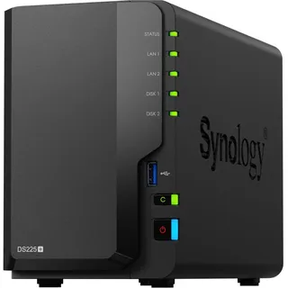Synology DS225+ 2-Bay Diskstation NAS (Intel Celeron J4125 4-Core 2.0 GHz 2GB DDR4 RAM 2xRJ-45 1GbE LAN-Port)