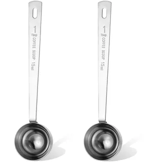 Nogeqi 2 Stück Kaffeelöffel Portionierer 15ml mit Langem Griff, Wiederverwendbar Langer Messlöffel Edelstahl, Metall Dosierlöffel Pulver Portionslöffel für Kaffee, Losen Tee, Gewürze Zutaten