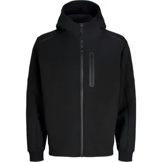 JACK & JONES Kapuzensweatshirt JACK & JONES "JCOFUSION FULL ZIP SWEAT HOOD", Herren, Gr. XL, schwarz, angeraute Sweatware, Obermaterial: 72% Polyester, 28% Baumwolle, unifarben, regular fit normal, hoch geschlossener Ausschnitt, Sweatshirts