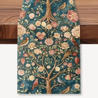 WADORN Tischläufer Mit Vintage Baum Blumen Vögeln, Tischläufer Mit Botanischem Aufdruck Im Boho 33x183cm Rustikal Küche Esstisch Blumen Und Vögel Saisonal Für Kaffee Zuhause Party Drinnen Draußen