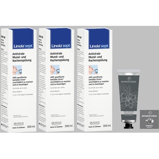 Linola Sept Mundspülung Rachenspülung Set mit 3 x 300 ml und eine Handcreme ODER Handseife von Apotheken-Express