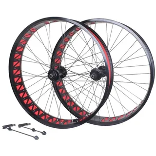 QHYRZE 26 Zoll Fatbike Laufradsatz 4,0–4,9'' Reifen Vorderrad Hinterrad 36h Felge Schnellspanner Fahrradrad 135mm/190mm Scheibenbremsnabe Für 7-12s Kassette Snow Beach E-Bike(Black,26'' A Pair)