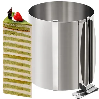 Tortenring Verstellbar Hoch 20cm,Tortenring Hoch Edelstahl Backring Verstellbar Breite 16-30cm-Backform Hoch 20cm-Eingravierter Skala und Befestigungsclips für Schichttorten,Tortenzubereitung,Backen