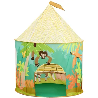 Relaxdays Spielzelt Dschungel, für Kinder, Dschungelzelt Indoor, Hd: 125 x 105 cm, Kinderzelt mit Tür, faltbar, bunt