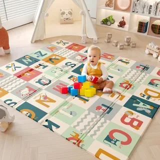 Dripex Krabbelmatte Baby Faltbar 150x180x1 CM Kinder Spielmatte BPA-frei | Groß Spieldecke Rutschfeste Krabbeldecke Wendbar Tragbar & Wasserdicht für Kinderzimmer Wohnzimmer (ab 0 Monate)