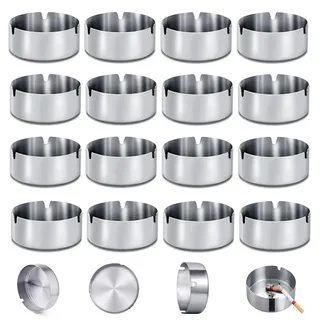 Edelstahl Aschenbecher - 8 cm Runden Aschenbechern Moderne Tischplatte - Abascher Tragbar Metall Set für Haushalt und Gastronomie Innenraum und Draußen (16PACK)