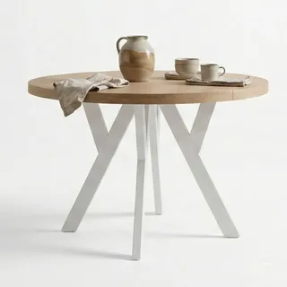 dekori.interiors Runder Ausziehbarer Tisch 90 x 76 x 90 cm Eiche Craft Golden/Weiß