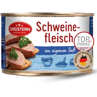 DREISTERN Schweinefleisch im eigenen Saft 400g I Mit Schweineschwarte I Herzhafte Spezialität in recyclebarer Konservendose I Lange Haltbarkeit dank natürlicher Konservierung I Hausmacher Qualität