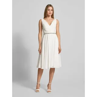 Brautkleid mit floraler Spitze und Ziersteinen, Ecru, 40