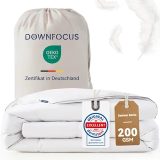 DOWNFOCUS - Daunen Bettdecke I Daunendecke 135x200 I 100% extra weiche Federn & Daunen | Oeko-Tex, RDS Zertifiziert für Tierwohl (135 x 200 cm, Leichte Sommerdecke)