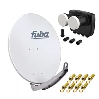 HD Digital Sat Anlage 2 Satelliten Astra/Hotbird - 4 Teilnehmer | Fuba DAA780G Sat Schüssel 78cm hellgrau + DUR-line MB6-QS Monoblock Quad LNB 6° (DVB-S2, HDTV, 4K/8K, 3D) + 8xF-Stecker vergoldet