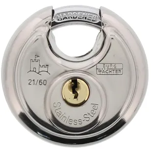 Burg Wächter Vorhängeschloss mit Schlüssel, 8 mm Bügelstärke, Edelstahlkorpus, Messingschloss, Kneifschutz, Circle 21 60