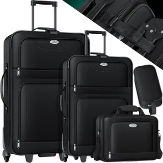 Kesser KESSER® 4tlg Trolley Kofferset Reisekoffer Set mit Rollen Komplettes Business 4er Set S M L XL Netzfach Rollen Teleskopgriff Koffer Reisetaschen Stoffkoffer Handgepäck