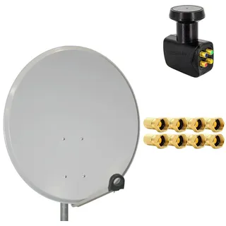 PremiumX Satelliten-Komplettanlage 80cm Satellitenschüssel Aluminium LNB Quad 8x F-Stecker, 1 SAT für 4 Receiver
