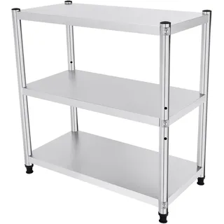 TONFEION Edelstahlregal Küche Lagerregal, Edelstahl Arbeitstisch Küchentisch Arbeitstisch Gastronomie Edelstahltisch 3-stufige Werkbank aus Rostfreiem Stahl, 80x80x40cm