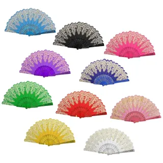 Katutude 10 Stück Elegant Hochzeitfächer mit Glitzer Pailletten, Fächer Spanische Faltbare Fächer Paillette Faltbare Handfächer für Halloween Karneval Zubehör Party Geschenk