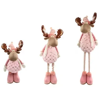 Ellug Verstellbarer Rosa Plüschelch mit Ausziehbaren Beinen – Festliche Winterdekoration (58 cm bis 96 cm)