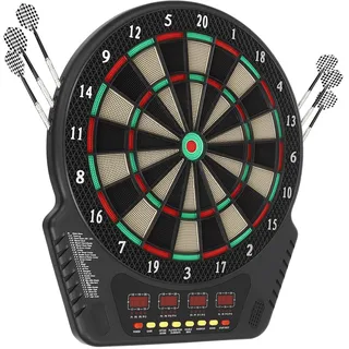 Elektronische Dartscheibe, 27 Spielen und 243 Varianten, Dartautomat mit LED Anzeigen für Bis Zu 16 Spieler, Inklusive 6 Darts für Partys Spieleabende Outdoor