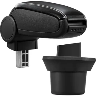 pro.tec Mittelarmlehne Armauflage mit Staufach gepolstert schwarz mit weissen Nähten