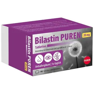 Bilastin PUREN 100 Allergietabletten - Antiallergikum zur Linderung von Allergie, langanhaltende Wirkung, einfache Einnahme