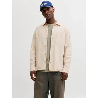 JACK & JONES Langarmhemd JACK & JONES "JJETRISTAN OVERSHIRT LS SN", Herren, Gr. L, N-Gr, moonbeam, Web, Obermaterial: 86% Baumwolle, 14% Leinen, unifarben, Hemden, mit Knopfleiste