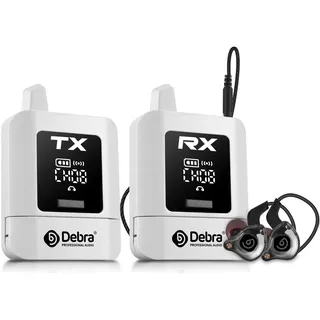 D Debra ST-Mini Profi In-Ear Monitoring System 2.4GHz Drahtlos mit 50m Reichweite, 12h Laufzeit & Unbegrenzte Empfänger (ST-Mini-Weiß)