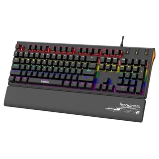 Kabelgebundene mechanische Gaming-Tastatur mit beleuchteten blauen Schaltern, USB-Anschluss, ergonomische Ablage fuer wettbewerbsfaehige PC-Gaming-... - Schwarz