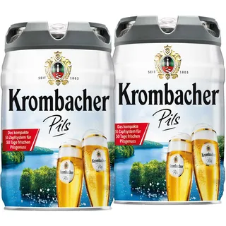2 x 5-l-Bierfass Doppelpack Krombacher Pils, Bierfass mit Zapfhahn, Pfandfrei