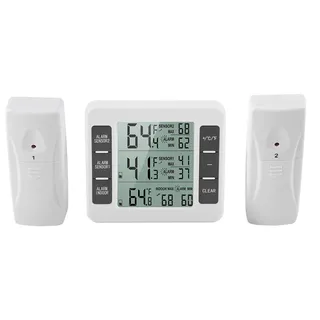 Xvx Kabelloses digitales Gefrierschrank-Thermometer, Kühlschrank-Thermometer, Temperatursensor mit akustischem Alarm – 2 Sensoren, – Min/Max-Anzeige